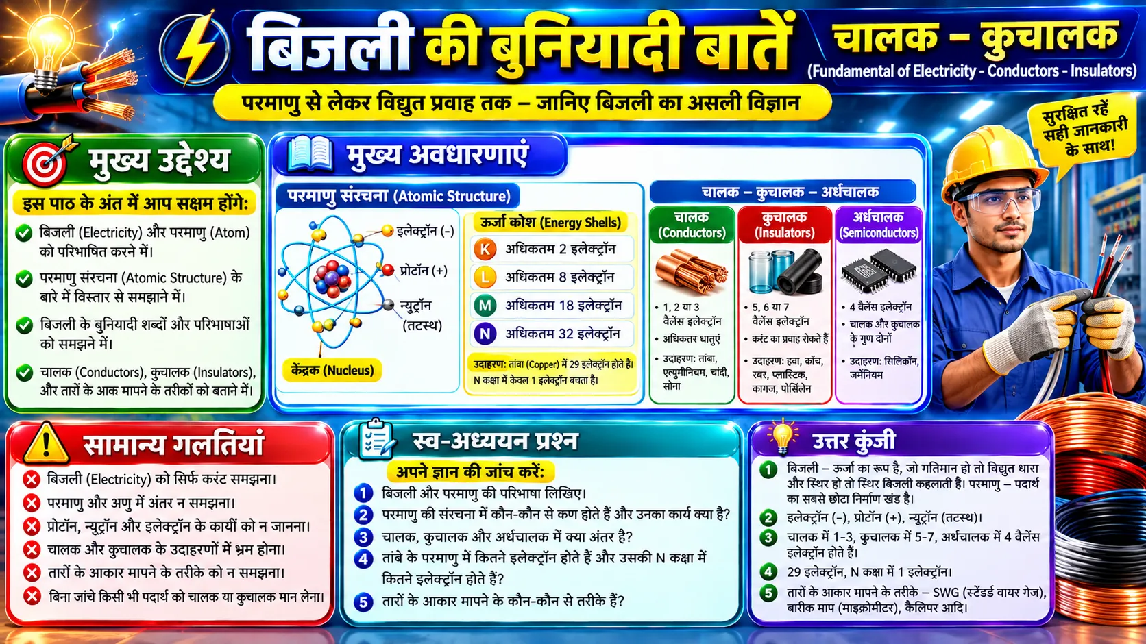 1.2.17-19 बिजली के बेसीक सिद्धान्त – वायर साइज़ मापन – क्रीमपिंग (Fundamental of electricity – conductors – insulators – wire size measurement – crimping)
