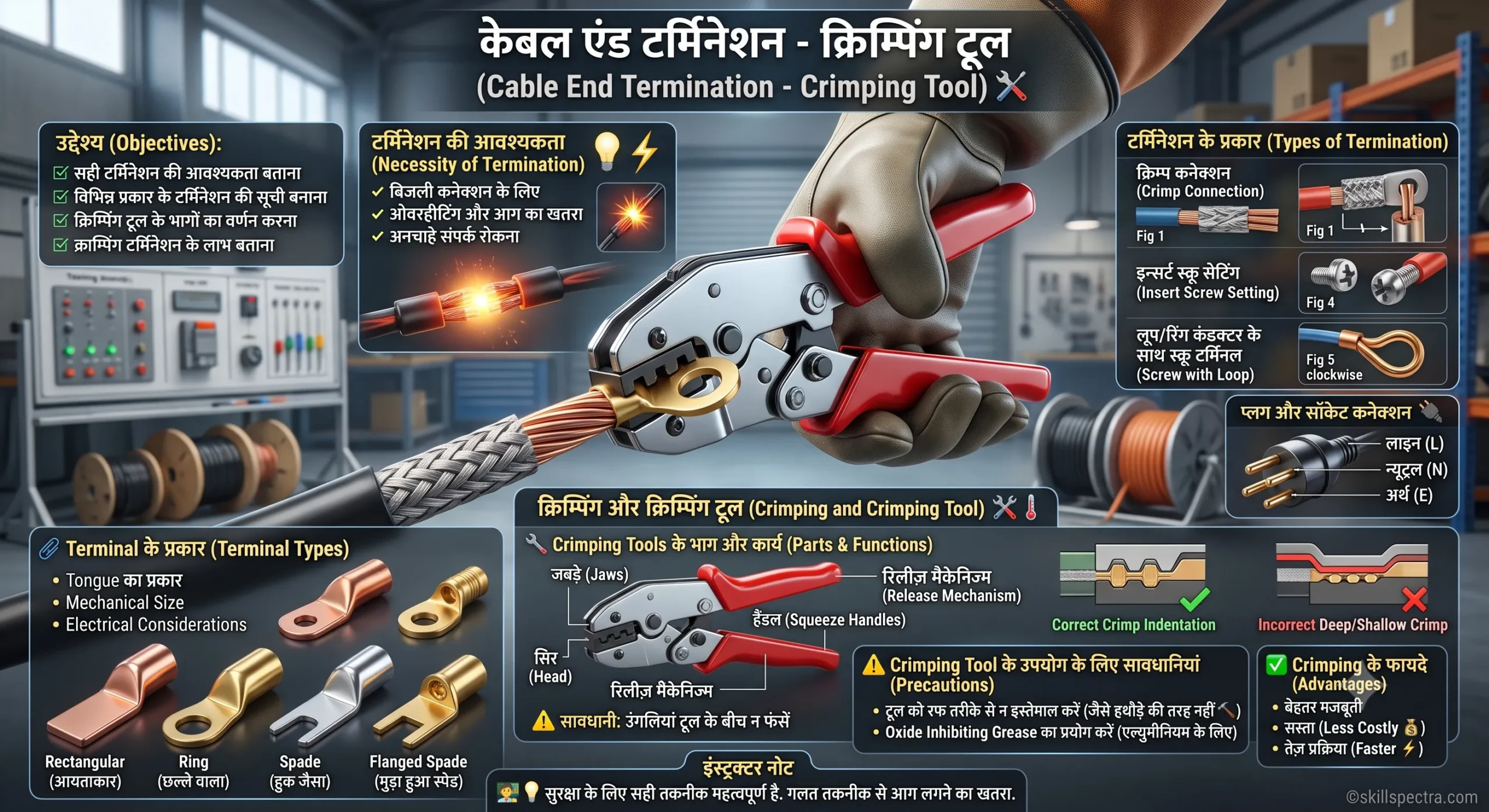 1.2.17-19 केबल एंड टर्मिनेशन – क्रिम्पिंग टूल – Cable End Termination – Crimping Tool
