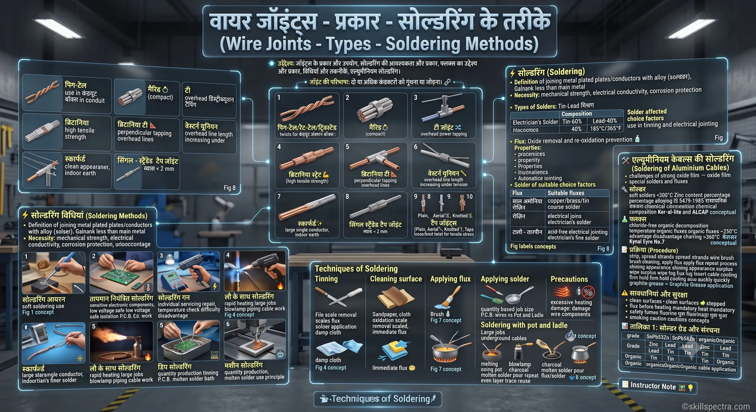 1.2.20 – 22 वायर जॉइंट्स – प्रकार – सोल्डरिंग के तरीके – Wire Joints – Types – Soldering Methods