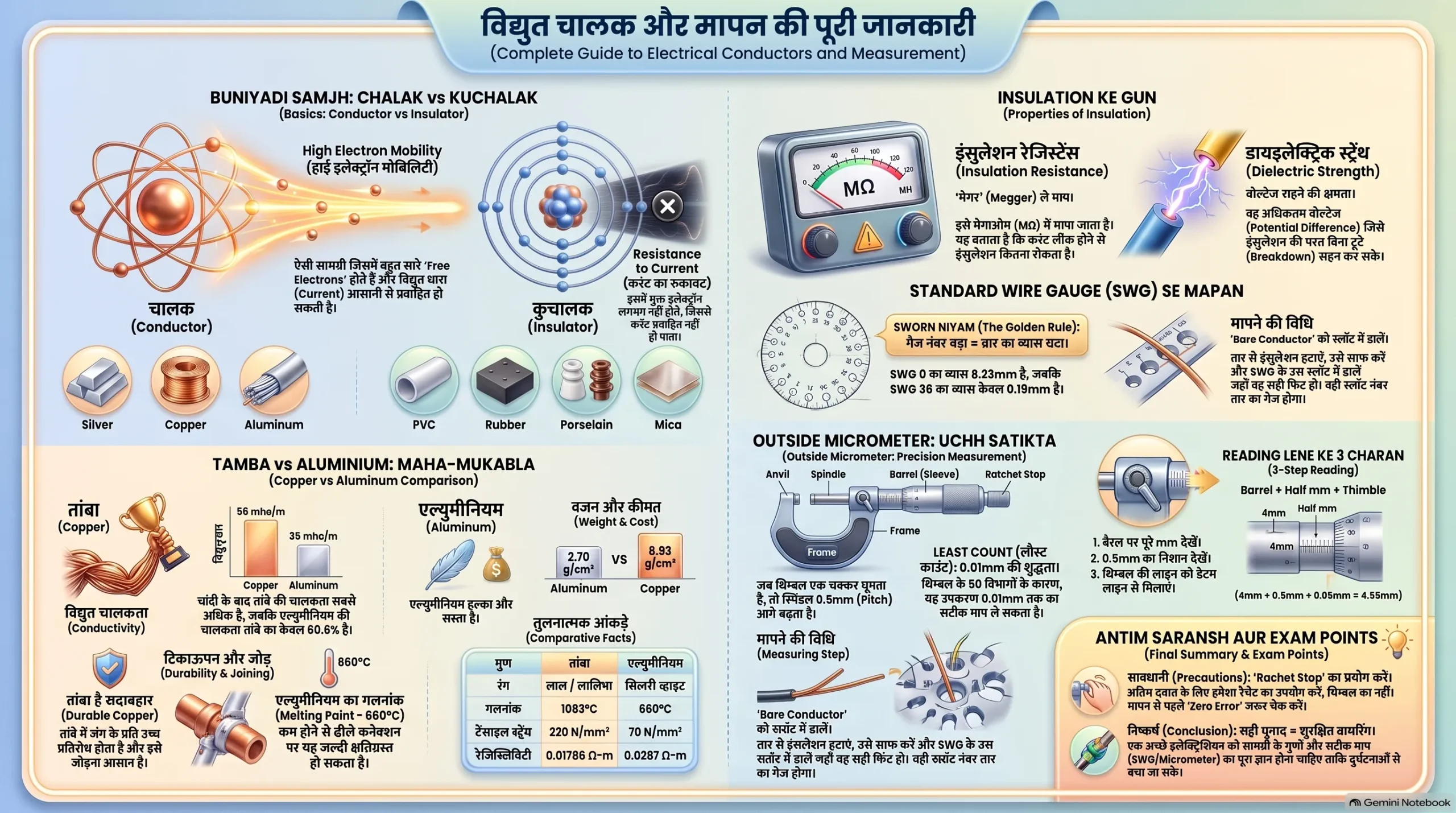 1.2.17-19 इलेक्ट्रिक चालक सामग्री और उनकी तुलना (Conducting Materials and Their Comparison)